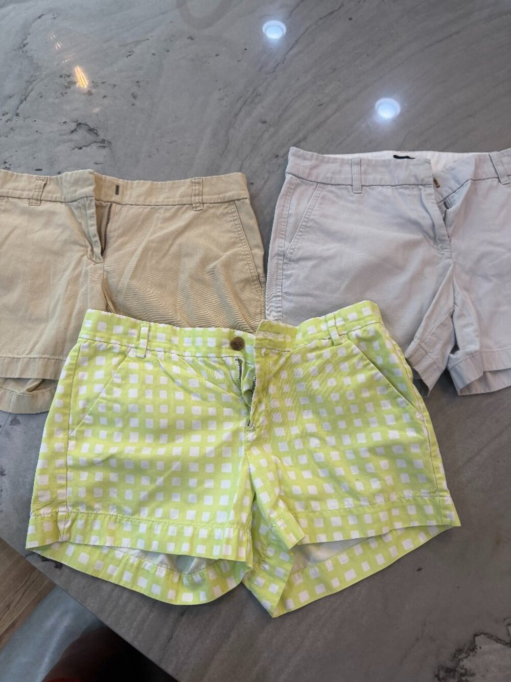 3 pairs Gap and J Crew size 4 shorts side and back pockets khaki, grey, and lime